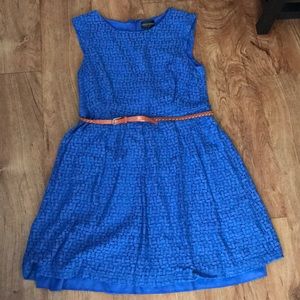 Blue crochet dress with belt